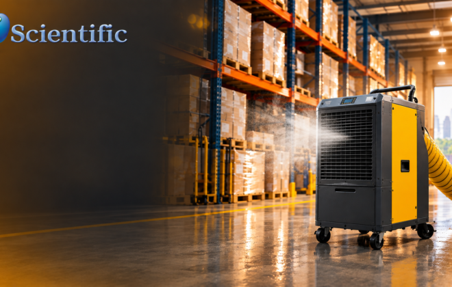 "Industrial dehumidifier unit on a Singapore construction site"